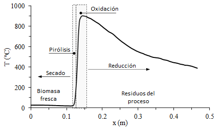 Perfil del temperatura y localización de subprocesos en un reactor de lecho fijo en equicorriente.